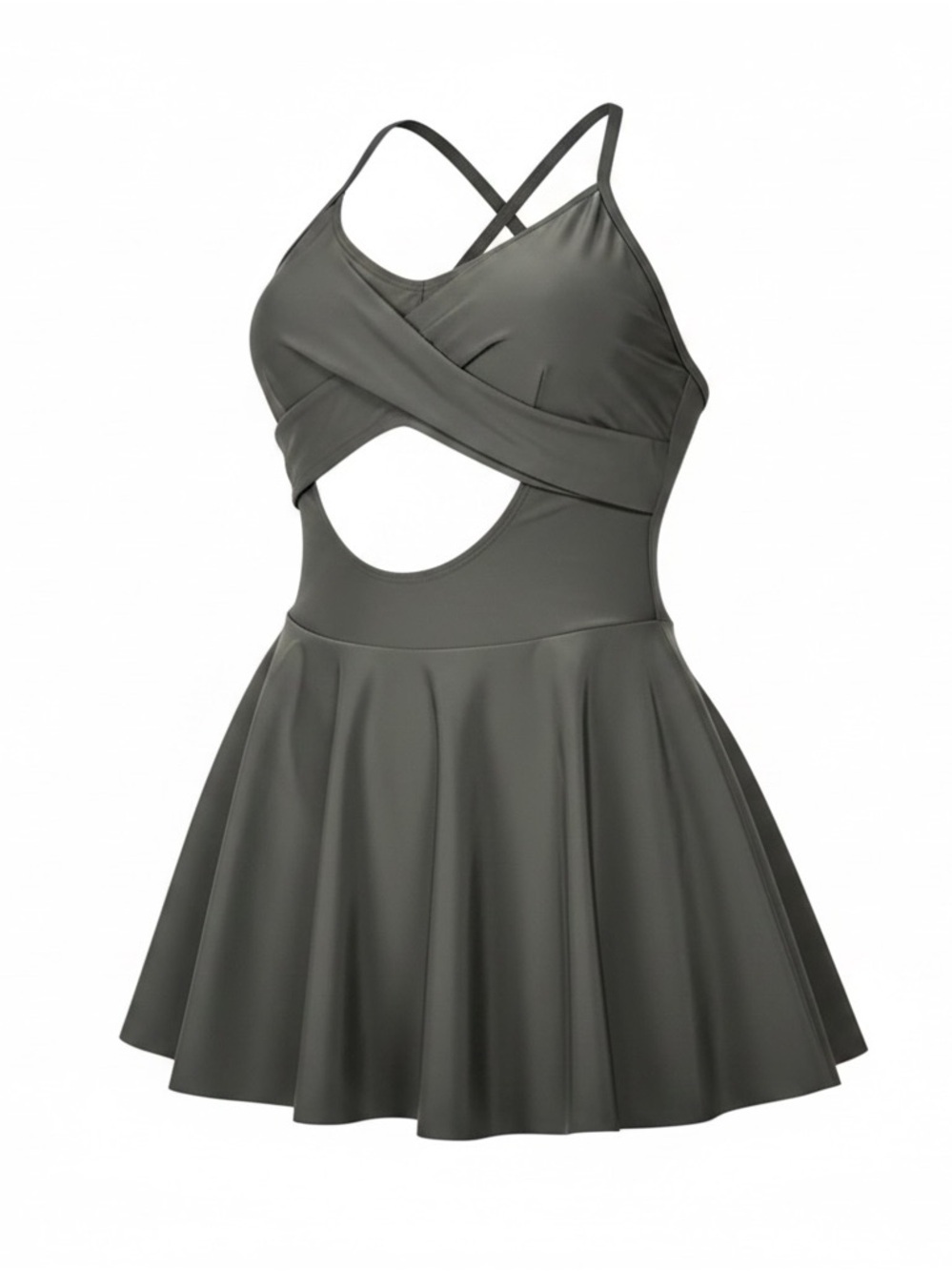Women’s Black One-Piece Swim Dress Crisscross Cutout Tummy Control Swimsuit